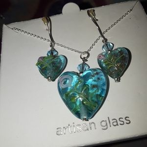 Beautiful Artisan Glass Necklace & Earrings Set💙
